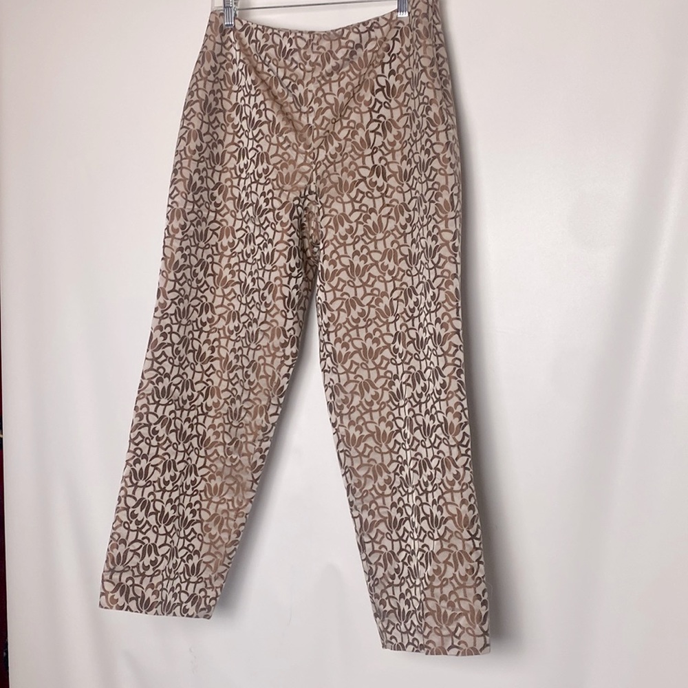 NWT SIGRID OLSEN GRAY BROWN STOLL FLORAL SILK BLEND PANTS (12)